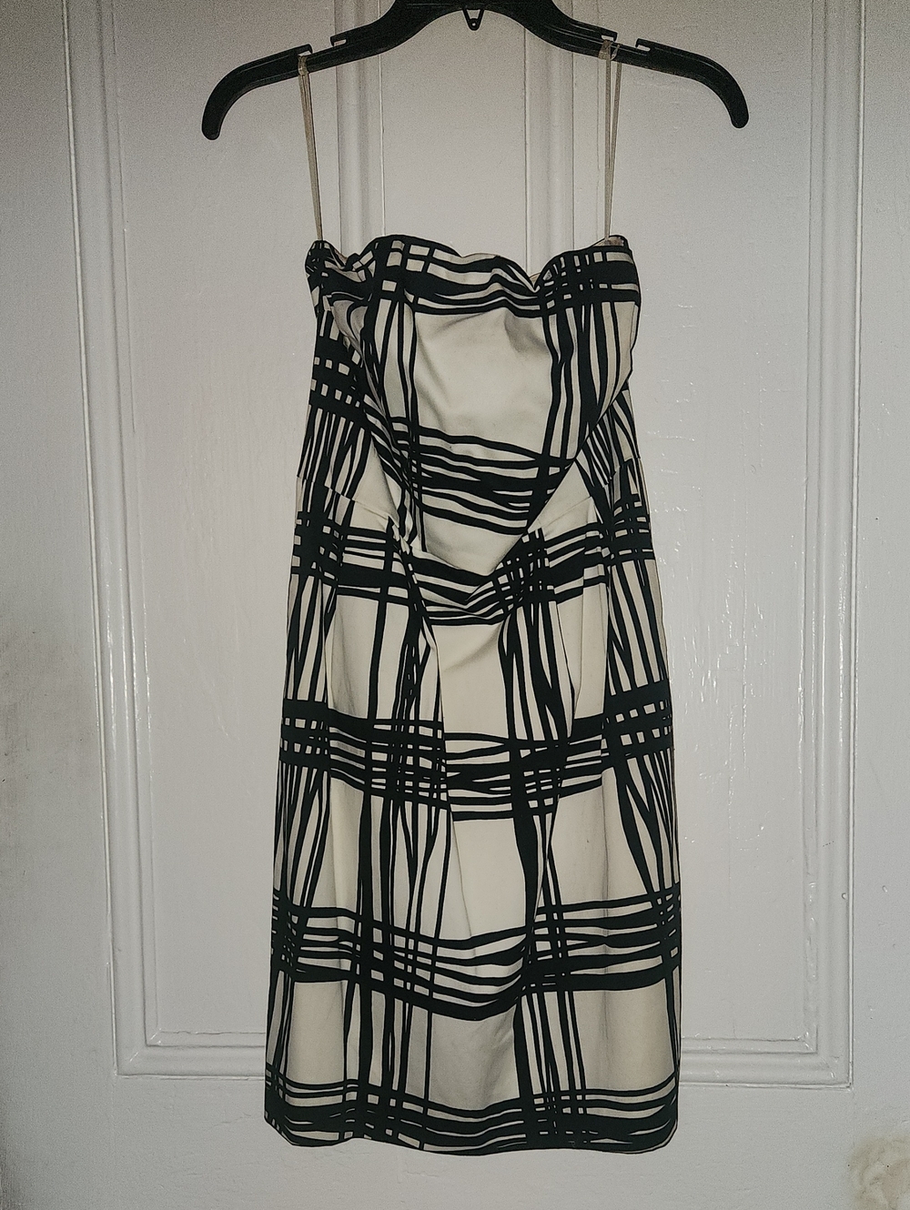 Black and White Strapless Plaid Cocktail Dress